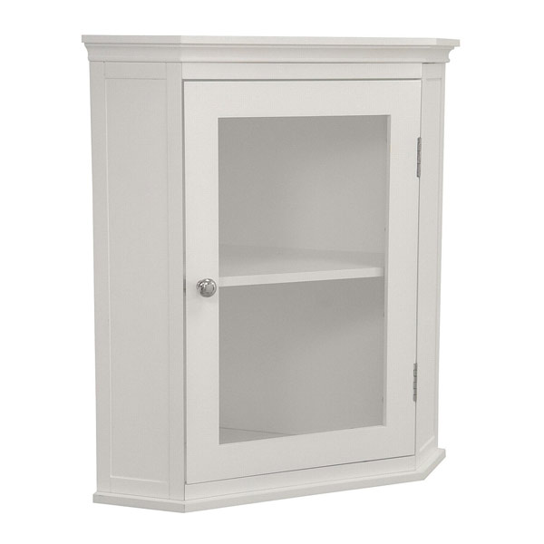 small white bathroom corner cabinet