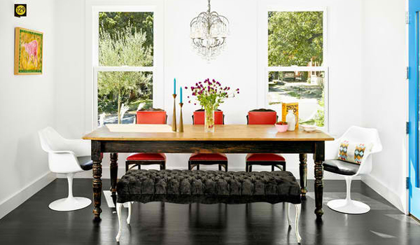 Create contrast with modern and vintage chairs