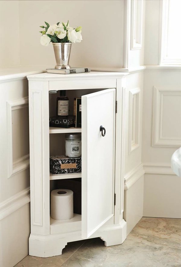 white corner bathroom storage