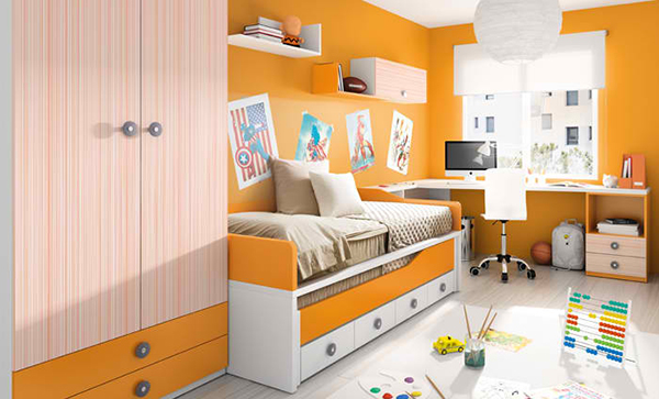 orange teen bedroom