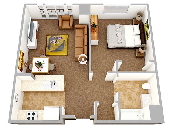 one room apartment layout