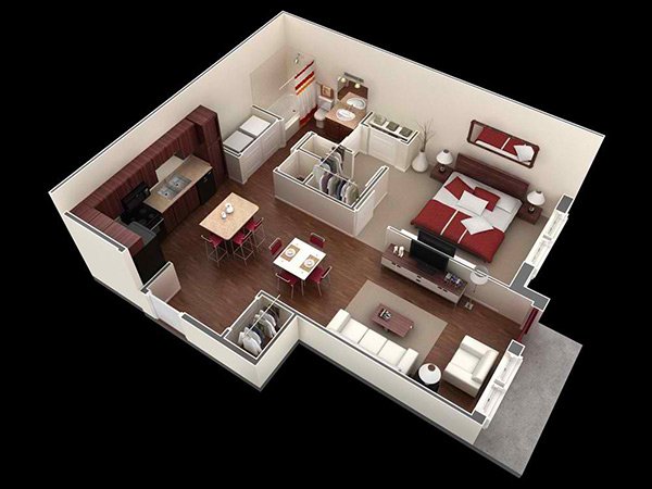 20 One Bedroom Apartment Plans for Singles and Couples | Home Design Lover