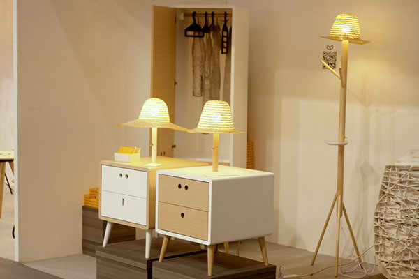Eclectic Nel and Maria Bedside Tables features anthropomorphic cut-out handle facial features and straw hat lampshade built in for a truly functional and fun furnishing | padstyle.com