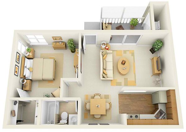 one room apartment layout