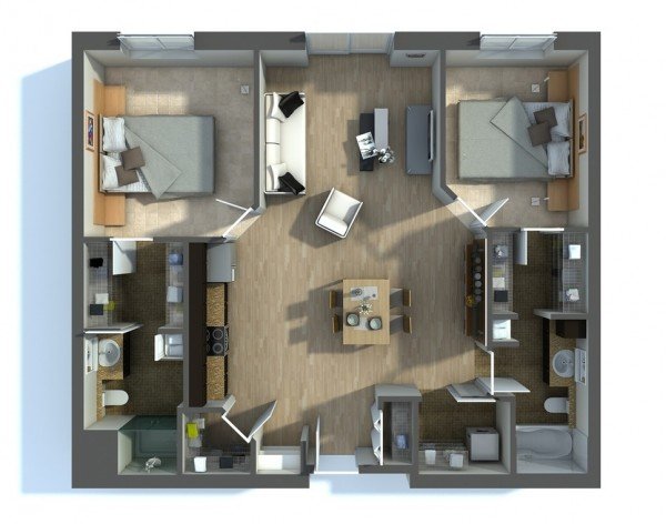 Twee Slaapkamer Appartement Plannen