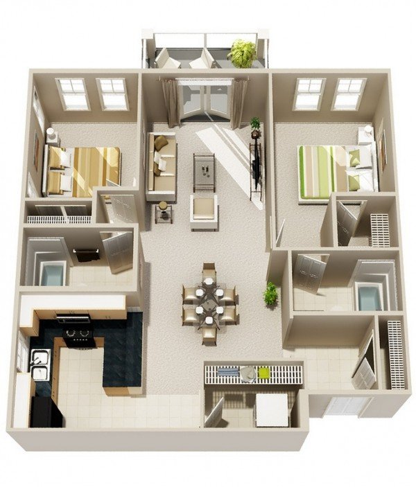 20 Interesting Two Bedroom Apartment Plans Home Design Lover