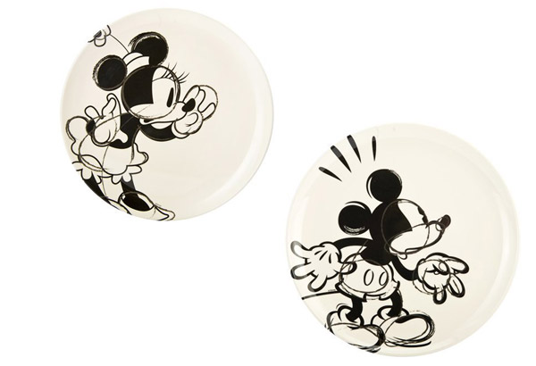 Disney Black and White Mickey and Minnie Mouse Plates