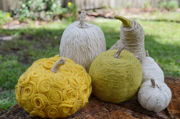 Yarn Wrapped Gourds Pumpkins