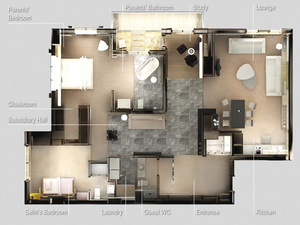 20 Interesting Two-Bedroom Apartment Plans | Home Design Lover diagram of a wooden bed 