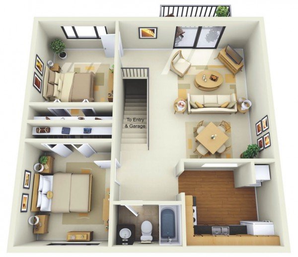 20 Interesting TwoBedroom Apartment Plans Home Design Lover