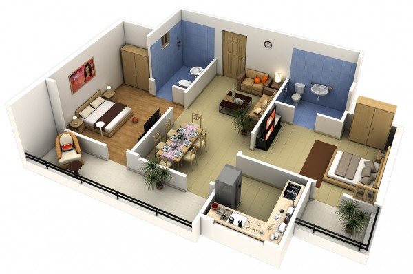 20 Interesting Two-Bedroom Apartment Plans | Home Design Lover