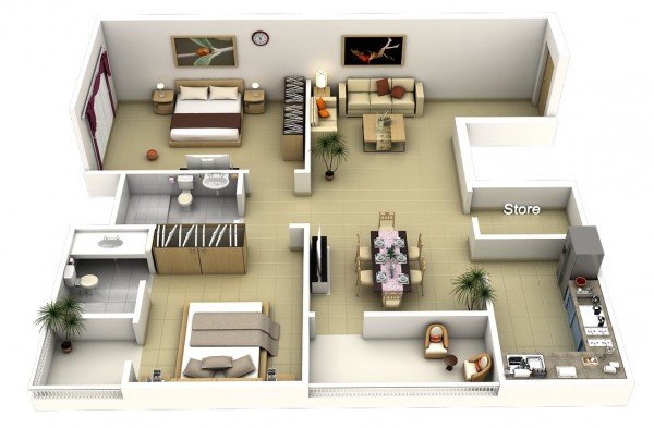 20 Interesting Two-Bedroom Apartment Plans | Home Design Lover