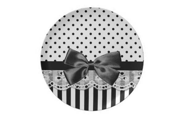 Black And White Victorian Stripes With Bow Party Plate