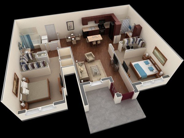 20 Interesting TwoBedroom Apartment Plans Home Design Lover