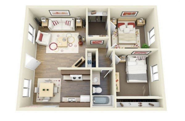 20 interesting two-bedroom apartment plans | home design lover