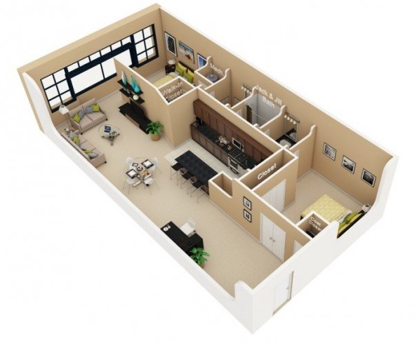 20 Interesting Two-Bedroom Apartment Plans | Home Design Lover
