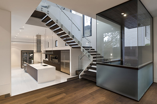 wood glass staircase 