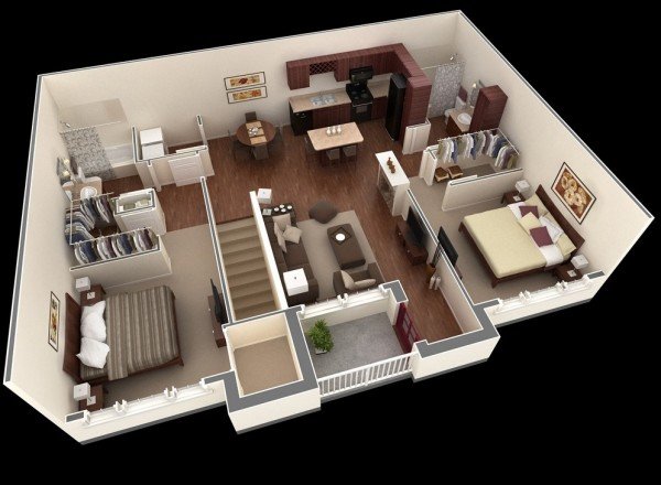 20 Interesting Two-Bedroom Apartment Plans | Home Design Lover