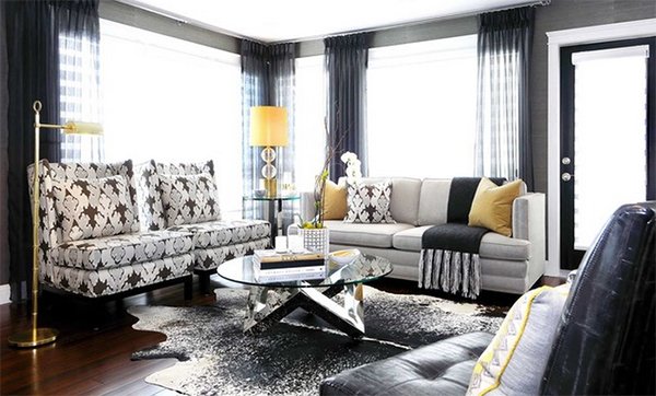 dark cowhide rug living room ideas