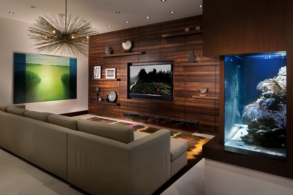 22 Contemporary Living Room Designs with Fish Tanks | Home ...