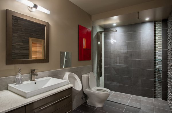 Finished Bathroom Ideas : Pin on Basement bathroom small - Grey is great, but black is better!