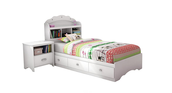 Sabrina 2 Piece Twin Bookcase Bedroom Set in Pure White