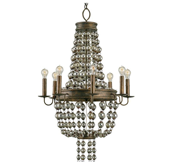 Spellbound Art Deco Draped Mercury Glass Balls 8 Light Chandelier