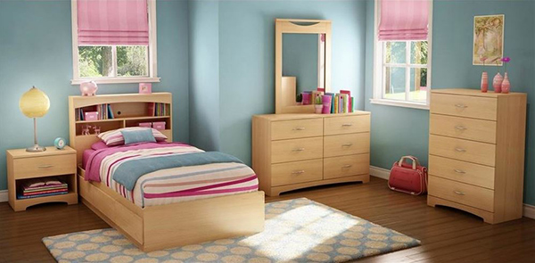 6 Pc Twin Bedroom Set in Natural Maple Finish