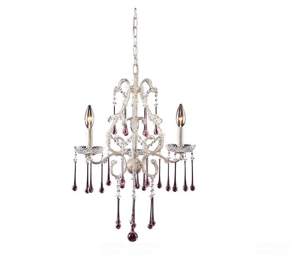 Chandelier in Antique White and Rose Crystal