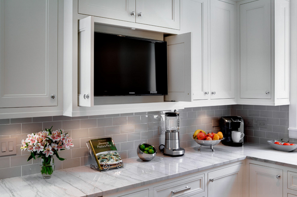 tv on kitchen wall