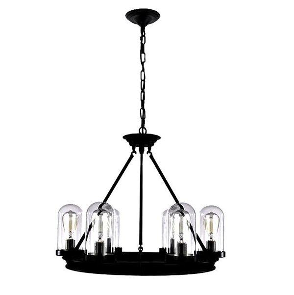 Modern Industrial Gun Black Blown Glass Shades Chandelier