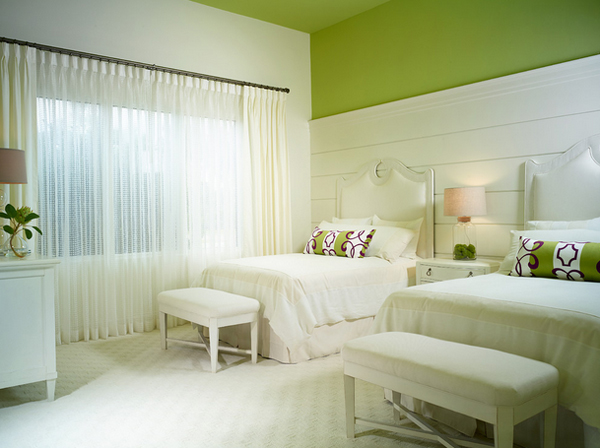 traditional white and green rooms