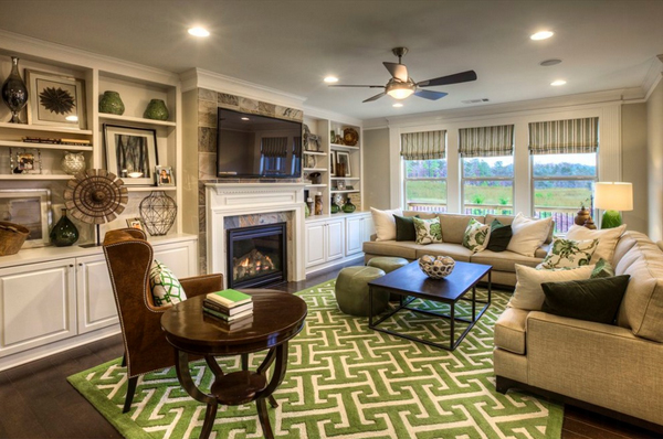 traditional white and green rooms