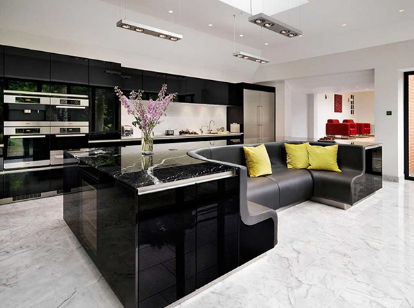 A High Gloss Stylish Kitchen Island With Built In Sofa Home Design Lover