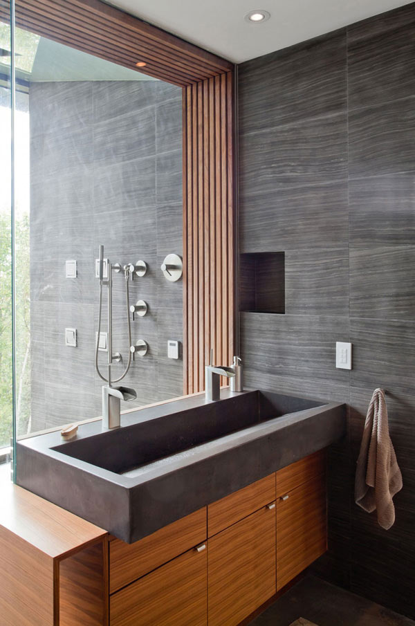 gray stone powder room