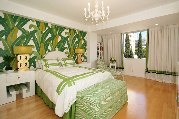 traditional white and green rooms