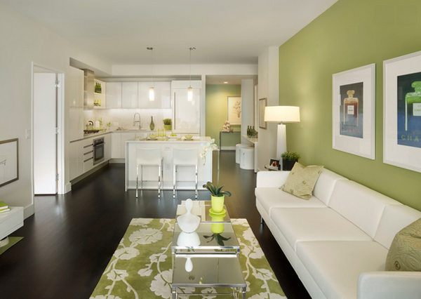 Modern White And Green Living Room