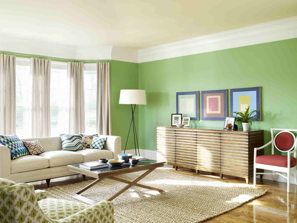 Pale Green And White Living Room