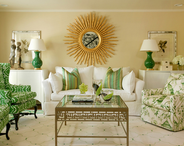 traditional white and green rooms