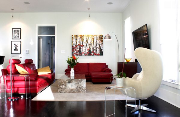 Image of living room design red sofa