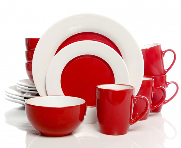 Gibson Home Style Deluxe 16-Piece Dinnerware Set, Red
