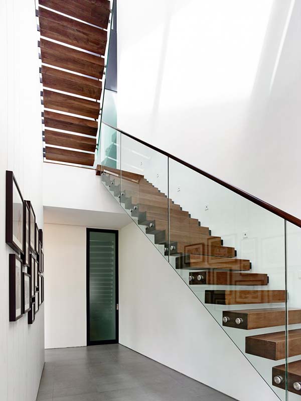 wood floating staircase