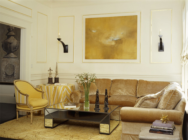 gold walls living room