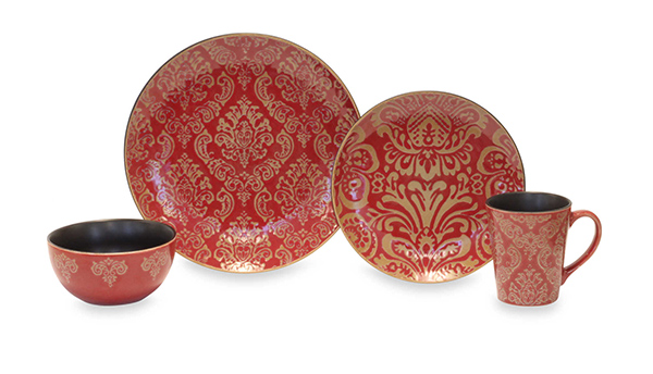 Baum Damask 16-Piece Dinnerware Set In Red