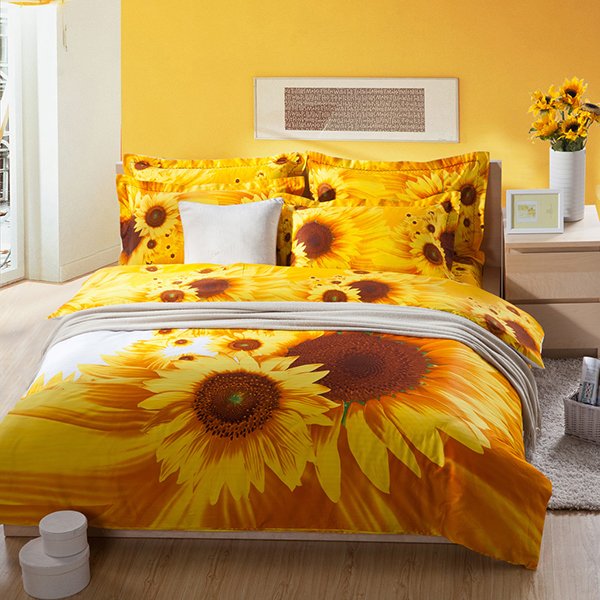 Sun Flowers Floral Pattern Duvet Set