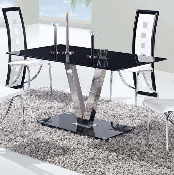 Glass Dining Tables with Stainless Steel Legs