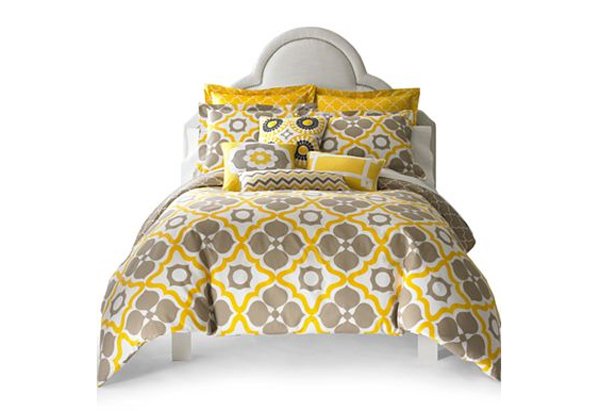 yellow and gray duvet