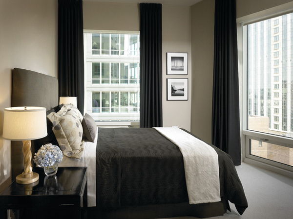 black drapes bedroom