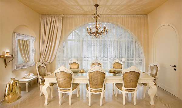 dining room with gold accents