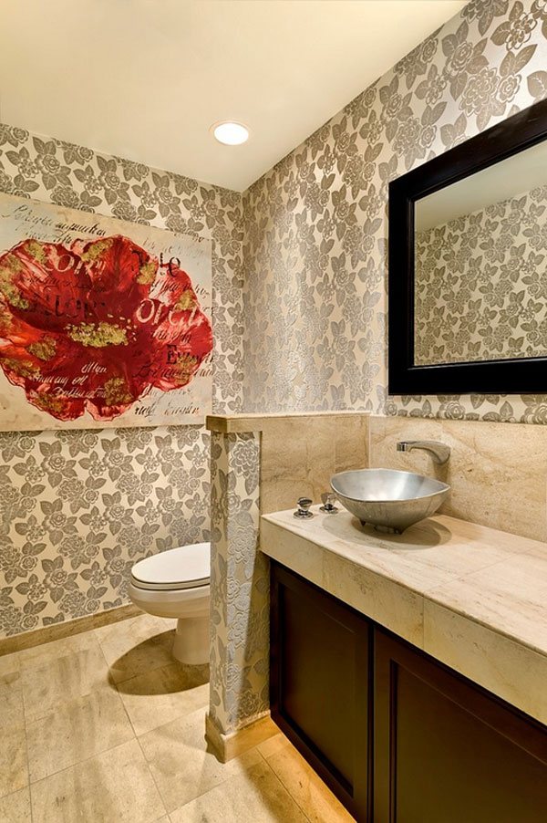 flocked wallpaper bathroom wall decor